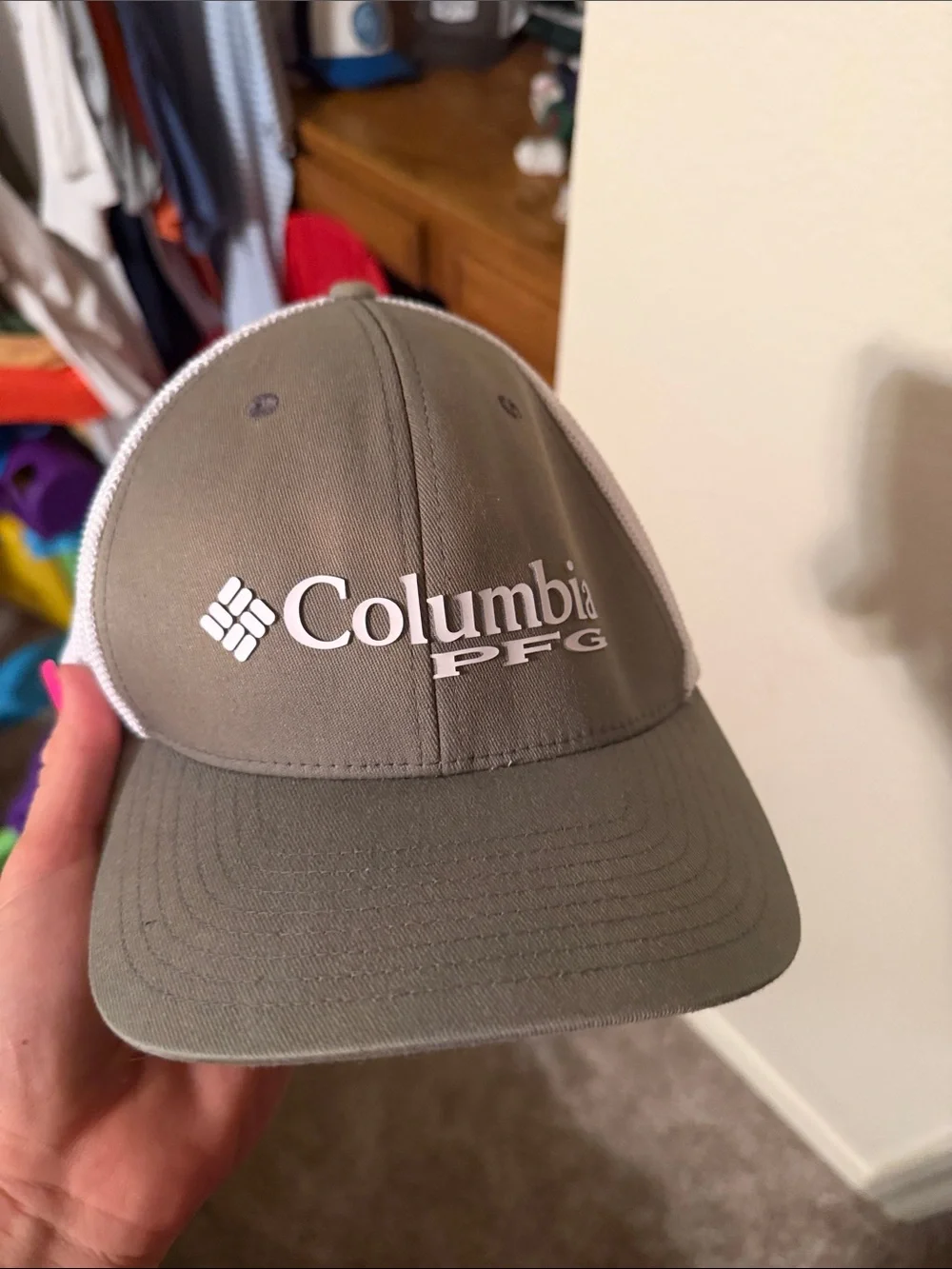 Columbia Olive Green and White PFG Trucker Hat